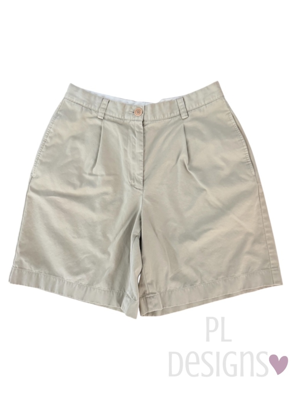 DKNY Khaki Pleated Shorts Women Size 6 100% Cotton Mid Rise Vintage Vibe